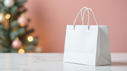 Minimalist holiday shopping bag with festive background for christmas designs