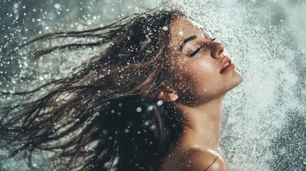 Woman Enjoying Water Splash in Slow Motion