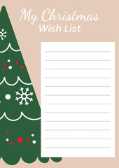 Hand drawn Christmas template for wish list. Minimalistic vector design.