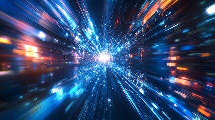 Fototapeta premium Tunnel with Neon Lights Speed Dynamics Digital Aesthetic Image