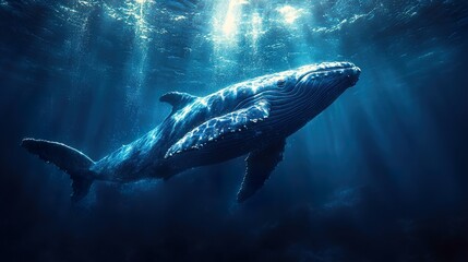 Fototapeta premium Humpback Whale Swimming in the Deep Blue Ocean