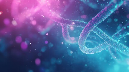Fototapeta premium Softly glowing DNA strands floating in liquid-like textures with ethereal deep background