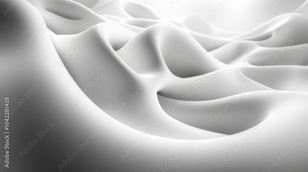 Aufkleber Soft undulating waves in white fabric create a tranquil atmosphere, with gentle shadows highlighting the flowing textures in the light.