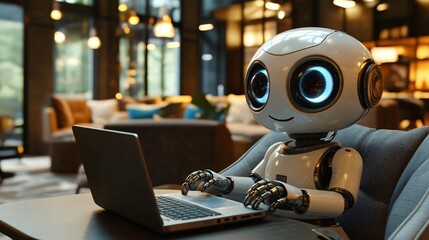 cute AI assistant with laptop