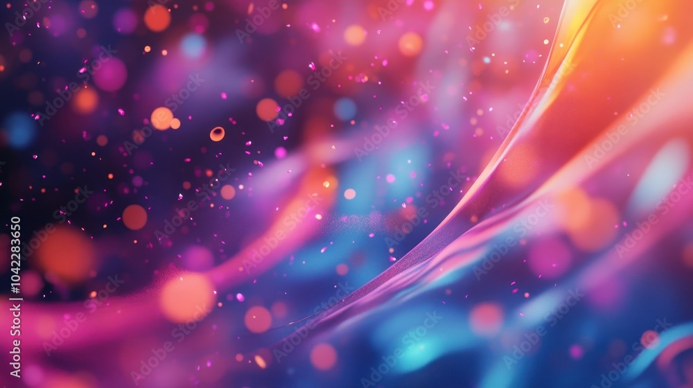 Canvas Prints Vibrant wallpaper of neon confetti floating across a gradient blue to purple backdrop with glow effects