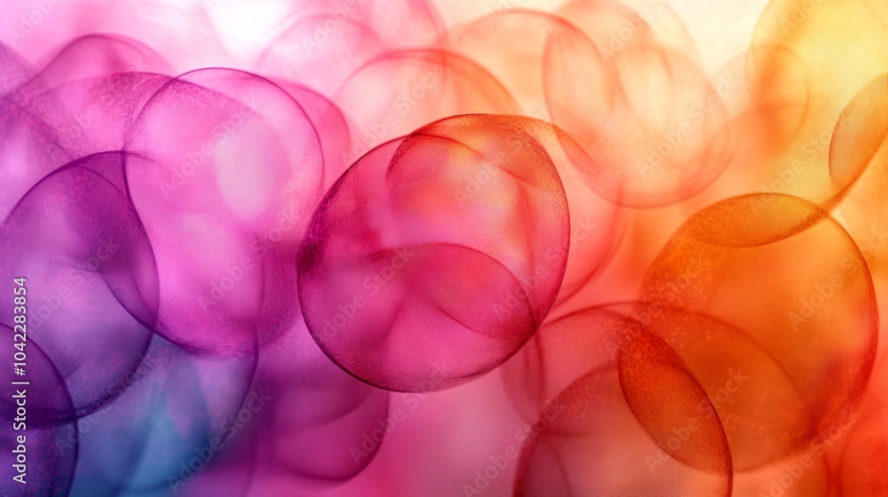 Leinwandbilder The artwork features an array of soft, translucent bubbles in vivid hues, gently overlapping and blending together.