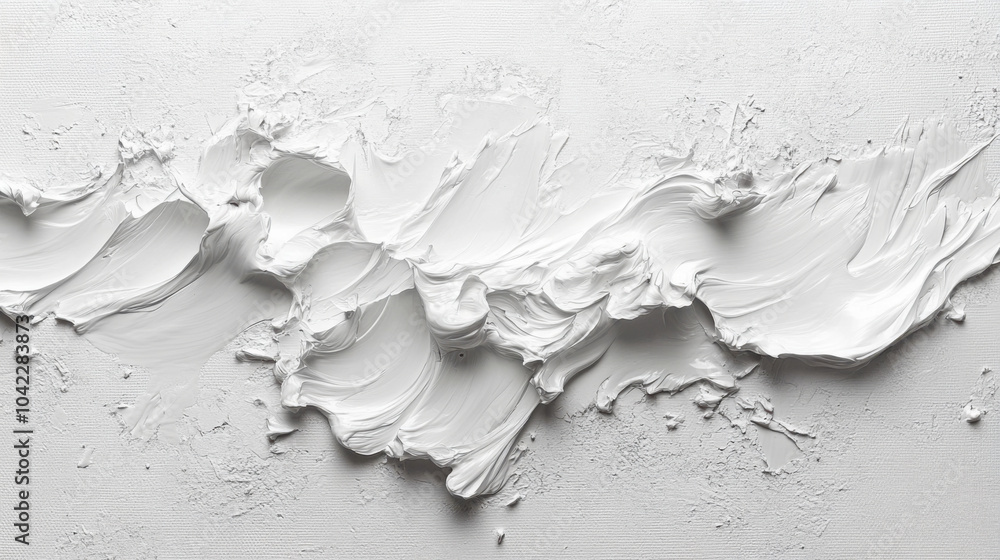 Poster the image shows dynamic and textured white paint strokes on a flat surface, creating a contemporary 