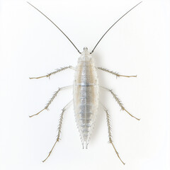 Top view of a silverfish insect on a white background