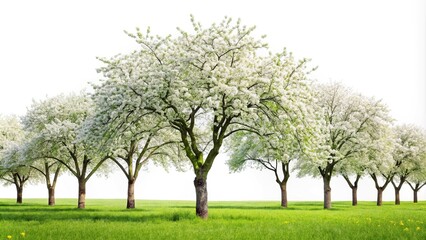 Fototapeta premium Reflection of spring apple trees in various sizes on white background