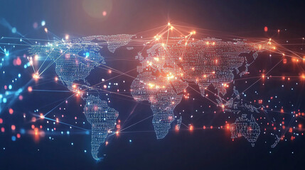 Obraz premium Abstract world map concept of global network and connectivity international data transfer and cyber technology worldwide business information exchange and telecommunication