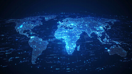 Fototapeta premium Abstract world map concept of global network and connectivity international data transfer and cyber technology worldwide business information exchange and telecommunication