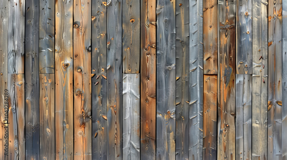 Poster wooden planks in various shades create an intricate and rustic wall. each plank showcases unique tex