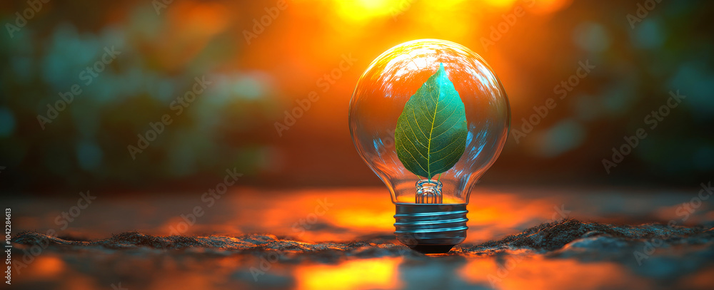 Poster a light bulb is surrounded by a leaf, creating a unique and artistic representation of a plant. conc