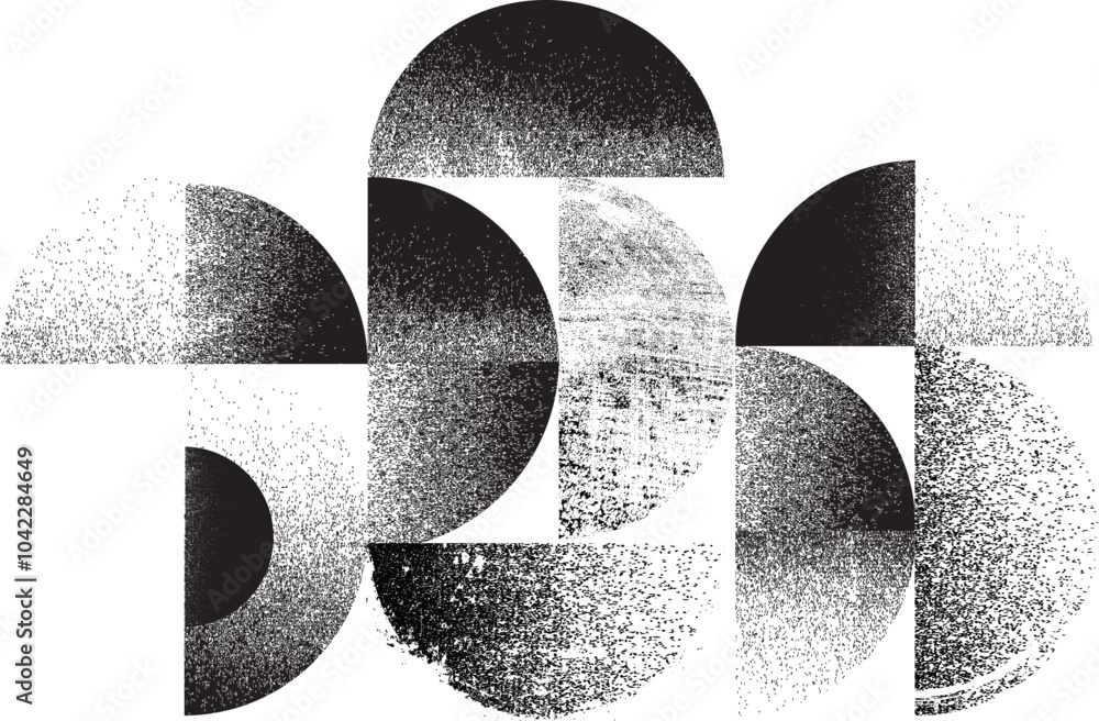Poster sprayed black half circles composition .graffiti art design . noise textured semi circles . spray ef