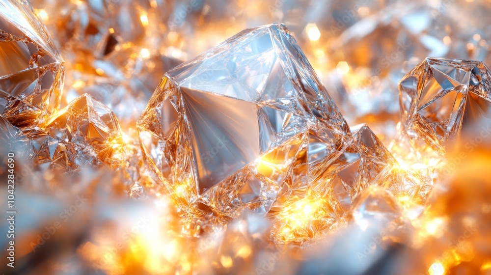 Aufkleber glittering gemstones are arranged on a surface, catching warm light and creating a dazzling effect, 