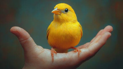 Detailed Sketch of Canary Bird Sitting on Finger, Raster Illustration in 16:9 Aspect Ratio