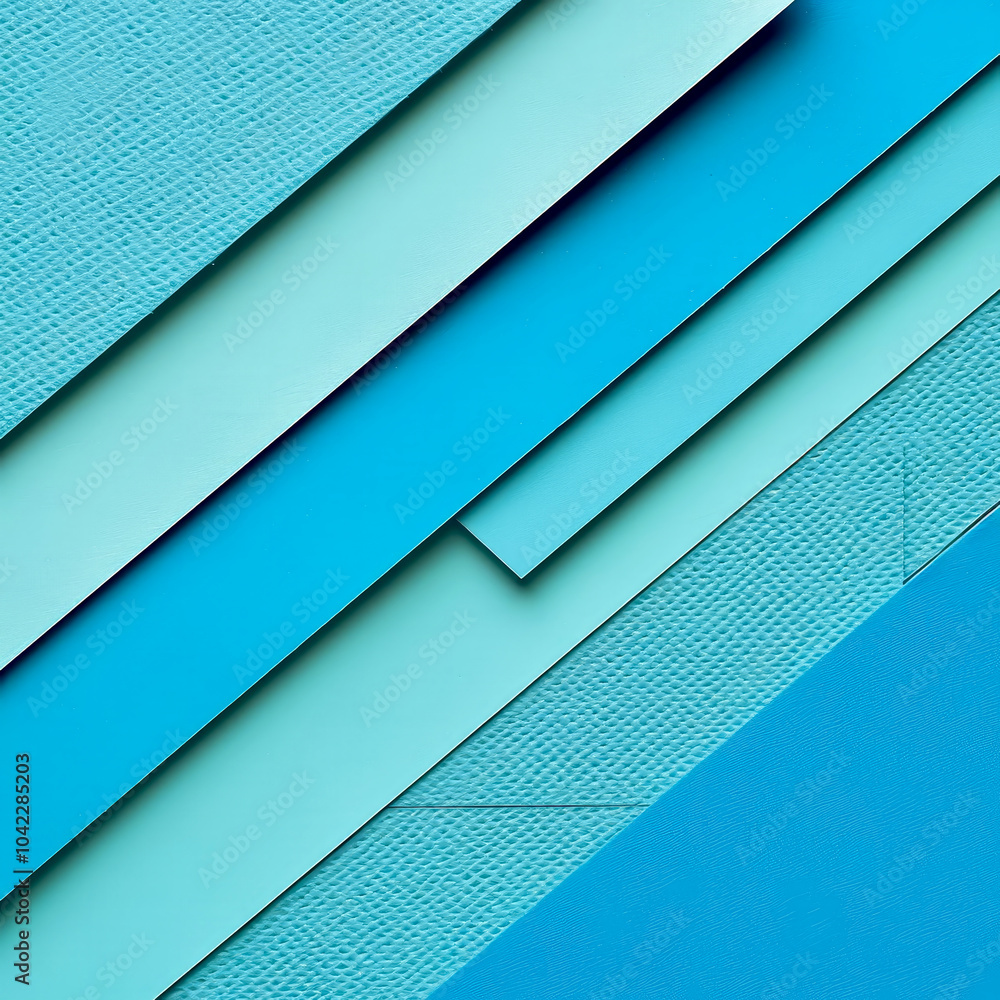 Poster various shades of blue paper are layered at different angles, creating a visually striking compositi