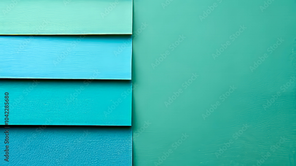 Poster a collection of teal and blue paint samples is arranged neatly on a flat surface. each strip showcas