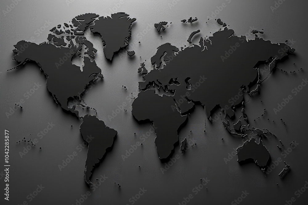 Poster a detailed black world map is displayed against a textured surface, highlighting geographical bounda