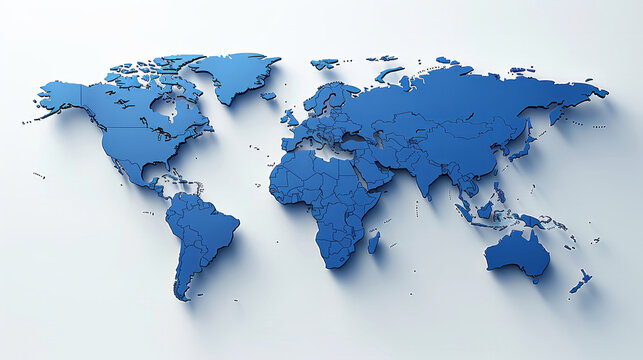 Fototapeta A three-dimensional representation of a blue world map showcases the continents and countries in intricate detail.
