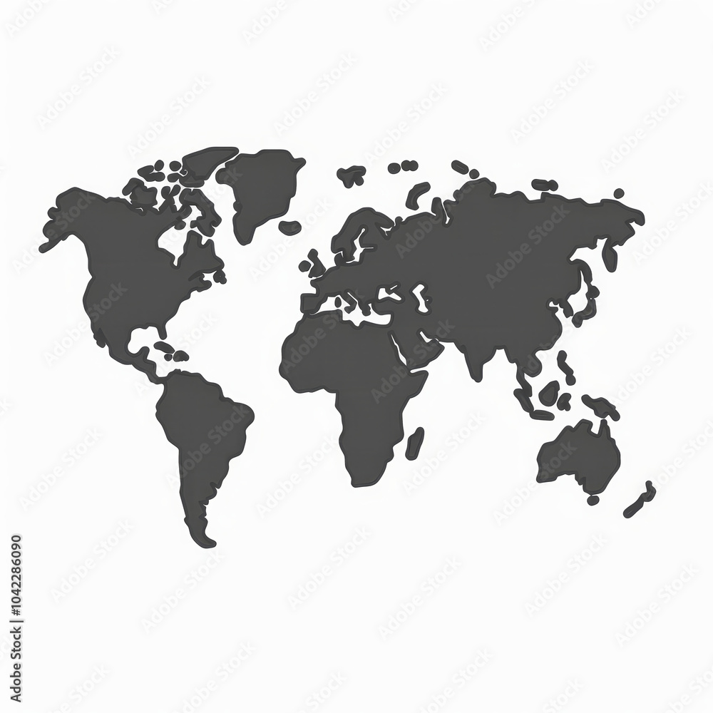 Poster a simple yet detailed world map outlines all the continents and oceans in a monochromatic design. th
