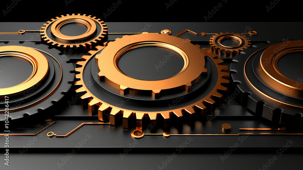 Poster a detailed arrangement of interlocking gears showcases a sophisticated design. the metallic elements