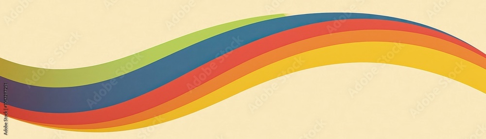Poster vibrant abstract curved pattern with colorful wavy lines on a light background, ideal for creative d
