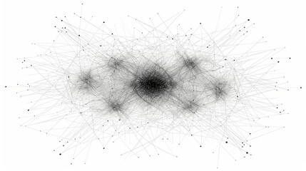 An intricate visual display shows numerous interconnected nodes and lines, representing complex relationships and networks in an abstract design, emphasizing structure and connectivity.