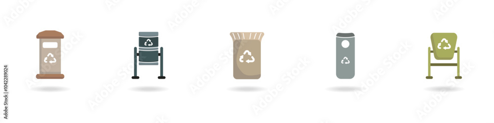 Poster trash cans vector icon set. stylish modern trash cans. garbage recycling icon. processing of raw mat