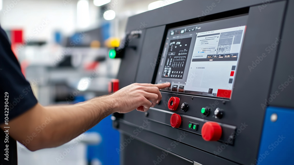 Aufkleber a technician adjusts a control panel in a modern factory