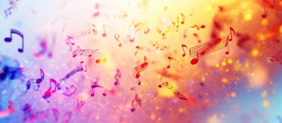 Abstract background with colorful bokeh and music notes.