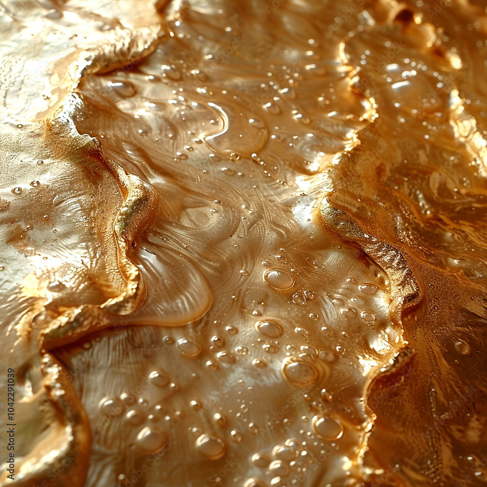Poster golden textures glisten under soft light, showcasing intricate patterns and bubbles