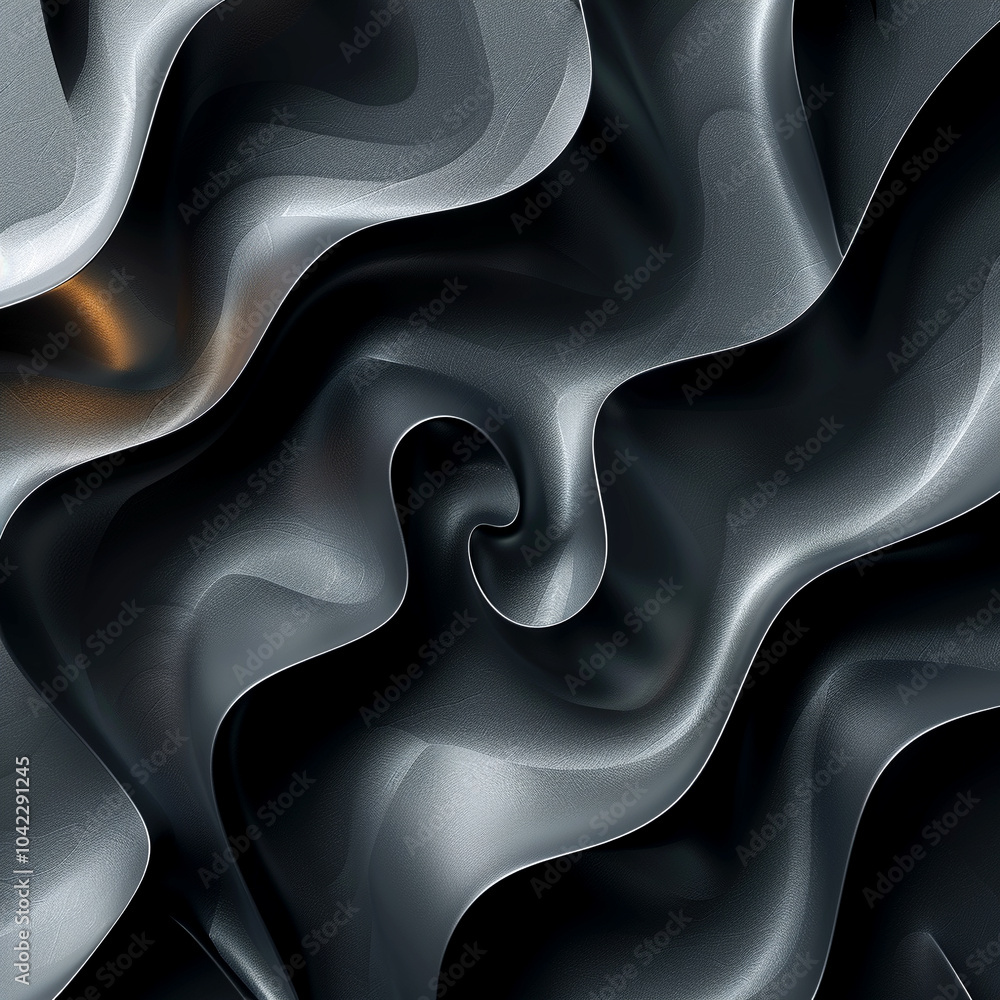 Poster fluid silver waves undulate elegantly under soft light in a mysterious abstract design