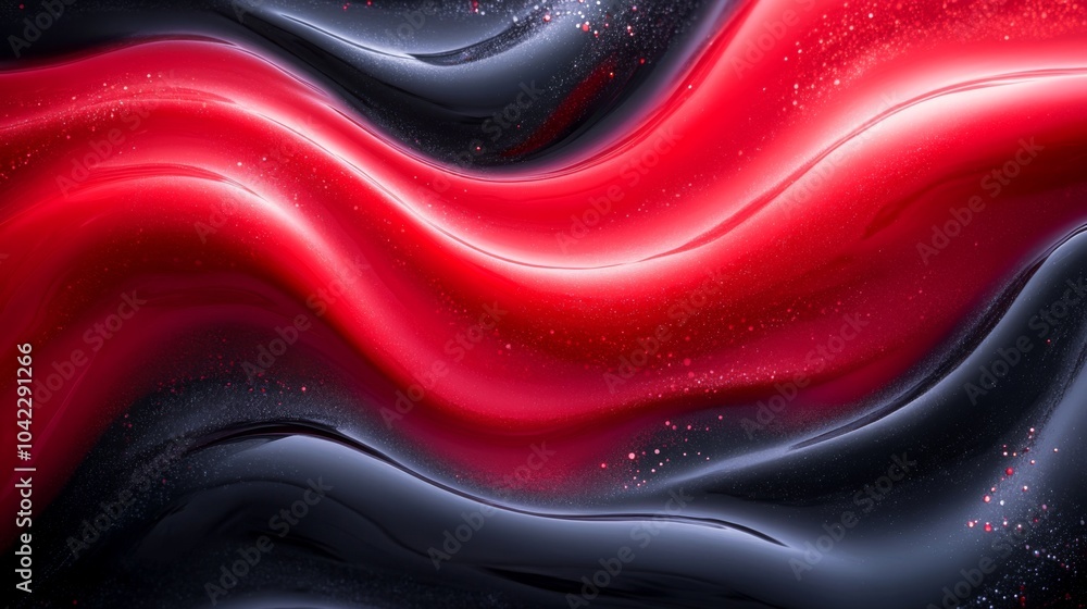 Leinwandbilder Vibrant waves of red and black intertwine, creating a dynamic and eye-catching composition. The smooth textures and sparkling details add depth and allure to the artwork.