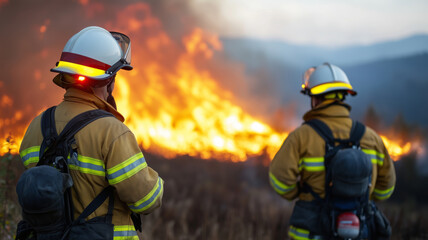 Fototapeta premium Firefighters confront fierce flames during an intense blaze in the city
