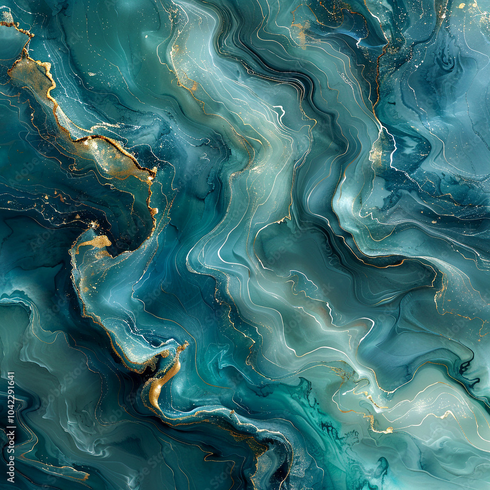 Poster Swirling turquoise patterns with hints of gold create a mesmerizing abstract artwork