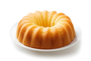 Bundt cake on plate with white background. 