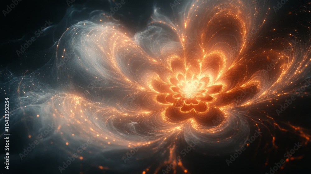 Aufkleber colorful, luminescent patterns swirl and bloom like a cosmic flower in a dark void, radiating warmth