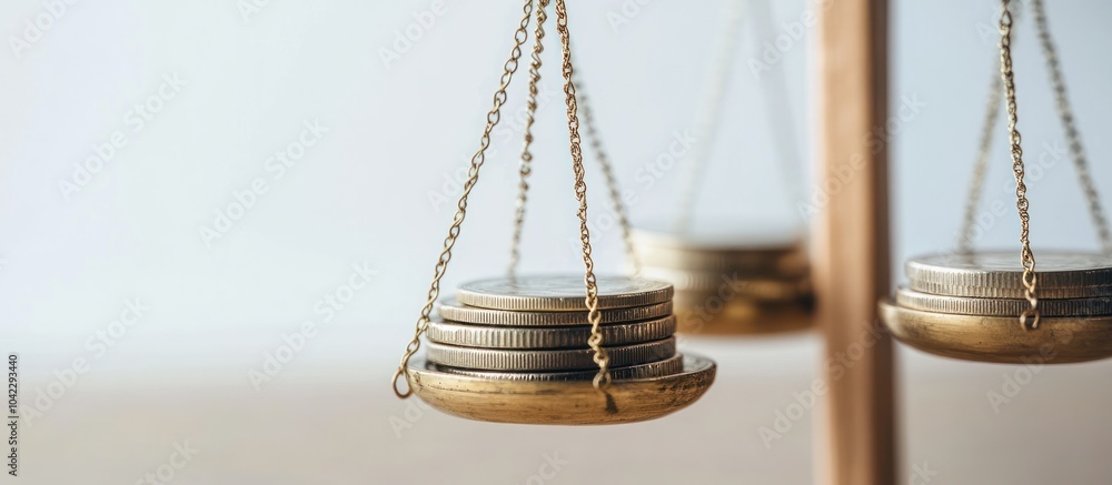 Poster a close-up of a balance scale with coins on each side.