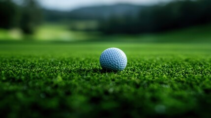 Obraz premium Golf ball on green course, close-up