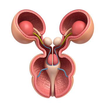 A 3D anatomical model of the uretra. The uretra is a tube that carries urine from the bladder to the outside of the body