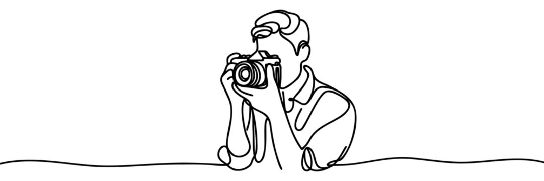 recommend clip art: Continuous one line drawing photographer taking pictures. Photo vector illustration