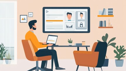 Webinar screen remote worker virtual meeting corporate setting digital communication online collaboration work life