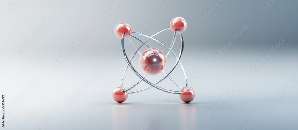 Aufkleber 3d rendering of an atom model with five red spheres connected by silver rings.
