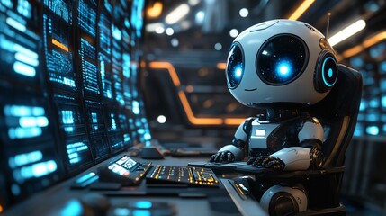 Fototapeta premium 3d robot with digital computer