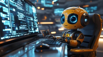 robot assistant on digital background