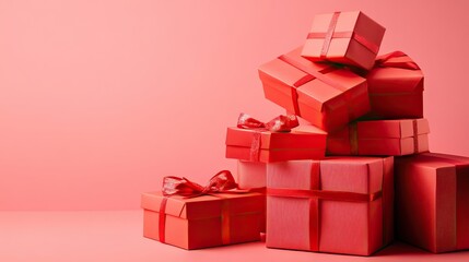 Stack of Red Gift Boxes: Perfect Holiday Packaging for Christmas and New Year