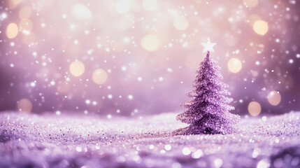 Elegant minimalistic Christmas background featuring soft purple tones, shimmering lights, and delicate snowflakes