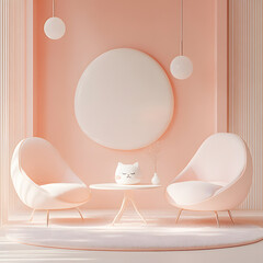 Modern minimalist living room decor with stylish chairs and soft pastel colors for a cozy ambiance