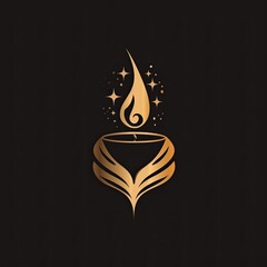 Elegant golden logo design for a candle shop featuring a stylized candle flame with decorative elements on a dark background